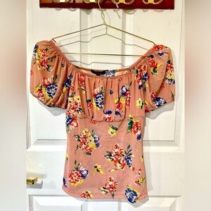 🆕 Ambiance Mauve Pink with Floral Pattern Short Sleeve Sheer Blouse